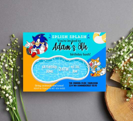 Sonic Pool Birthday Invitation | Summer Splash Party Invite | Editable Digital Template