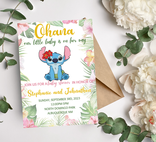 Stitch Ohana Aloha Tropical Baby Shower Invitation | Hawaii Theme | Editable Canva Template