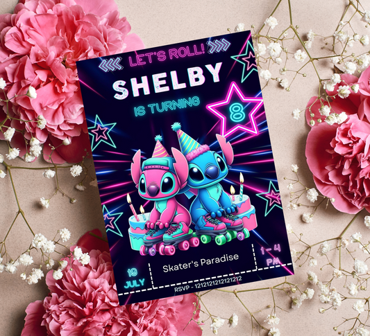 Stitch & Lilo Tropical Waterslide Birthday Invitation | Hawaiian Pool Party Invite | Editable Canva Template | Aloha Summer Birthday Printable