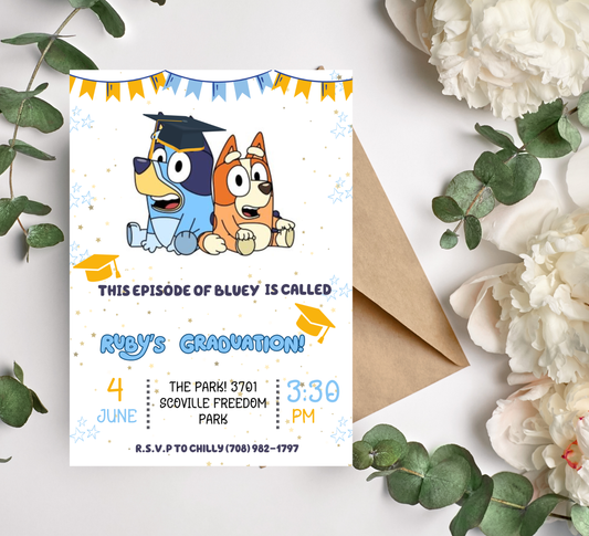 Bluey Graduation Invitation | Kindergarten & School Moving Up Party | Editable Canva Template | Bluey & Bingo School Leavers Invite | Kids Graduation Announcement