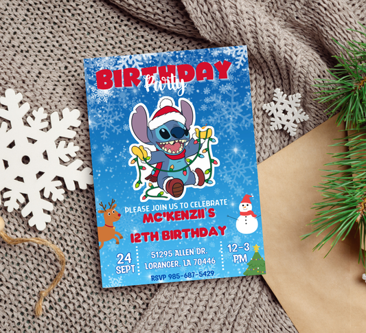 Stitch Christmas Birthday Winter Invitation | Holiday Party Invite | Editable Template
