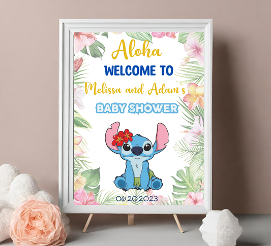 Stitch Baby Shower Welcome Sign 🌺🍼 | Aloha Tropical Hawaii Theme | Editable Template