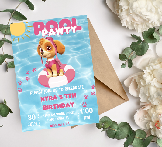Paw Patrol Pool Birthday Invitation | Editable Swim Party Template