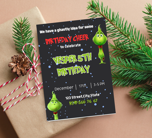 Grinch Birthday Christmas Invitation | Grinchmas Holiday Party Invite | Editable Template