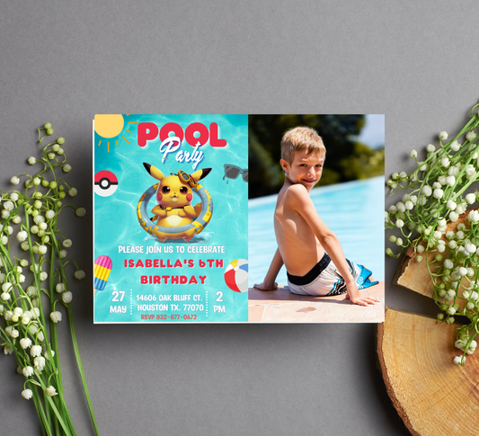 Pikachu Winter Birthday Invite | Pokémon Christmas Photo Canva Template ⚡️❄️📸