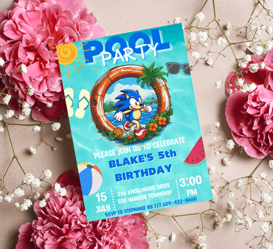 Sonic the Hedgehog & Shadow Pool Birthday Invitation | Summer Swim Party | Editable Canva Template