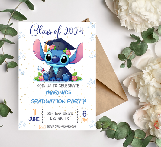 Stitch & Lilo Graduation Invitation | Kindergarten & School Celebration | Editable Canva Template