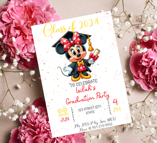 Minnie Mouse Graduation Invitation | Kindergarten & School Invite | Editable Canva Template | Cute Minnie Class of 2026 Graduation Party