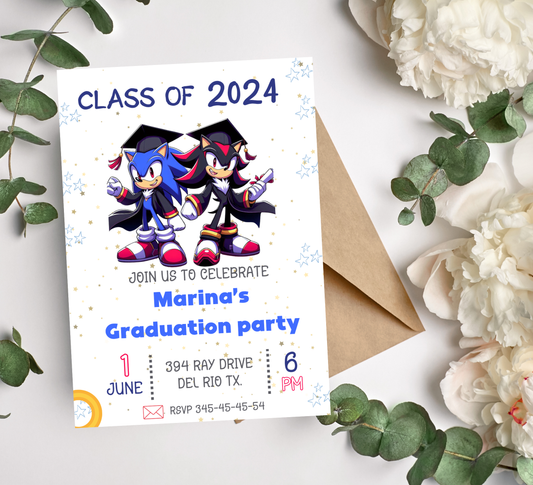 Shadow & Sonic Graduation Invitation | Ultimate School Moving Up Party | Editable Canva Template | Sonic the Hedgehog Graduation Announcement | Cool Gaming School Leavers Invite