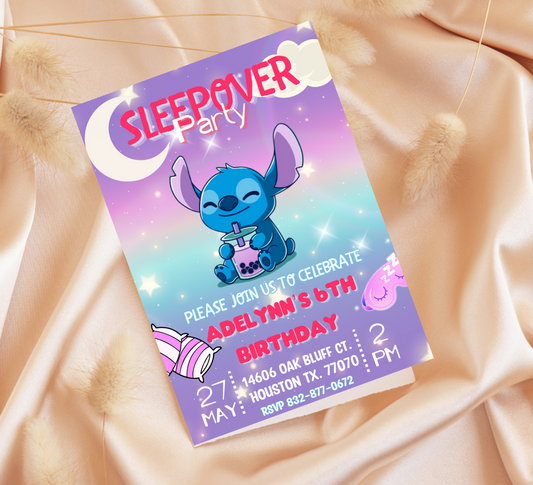 Stitch Sleepover Birthday Invitation | Slumber Party Invite | Editable Canva Template | Cute Kawaii Overnight Party Printable