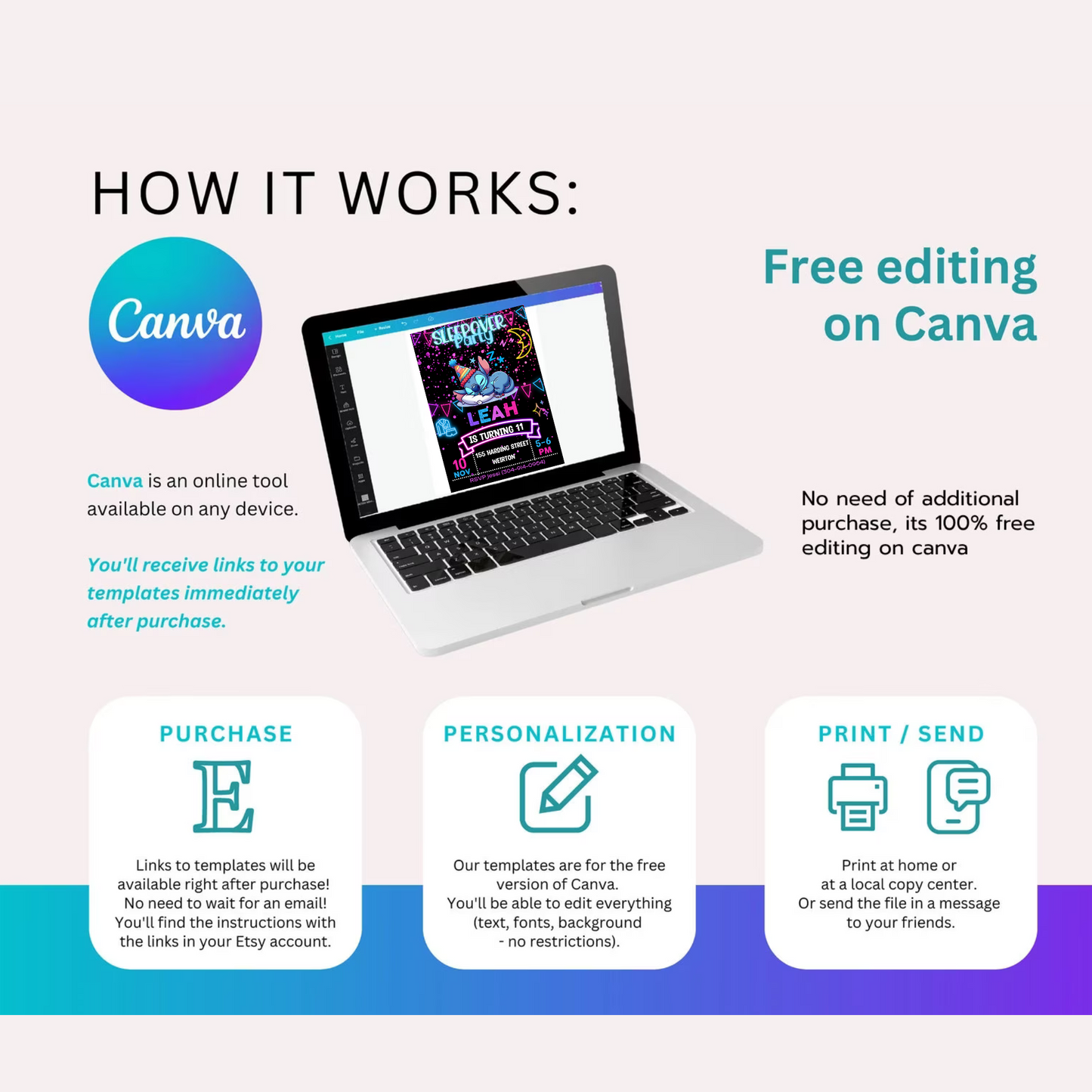 Hello Kitty Neon Roller Skating Birthday Invitation | Fun & Customizable Glow Party Invite