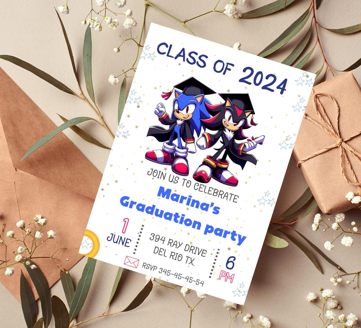 Shadow & Sonic Graduation Invitation | Ultimate School Moving Up Party | Editable Canva Template | Sonic the Hedgehog Graduation Announcement | Cool Gaming School Leavers Invite
