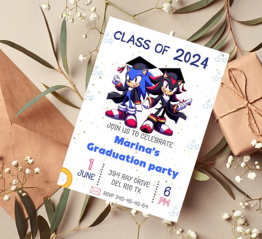 Shadow & Sonic Graduation Invitation | Ultimate School Moving Up Party | Editable Canva Template | Sonic the Hedgehog Graduation Announcement | Cool Gaming School Leavers Invite
