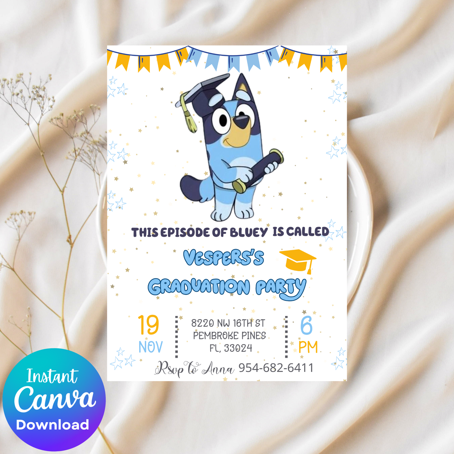 Bluey Graduation Invitation | Kindergarten & Preschool Celebration | Editable School Invite