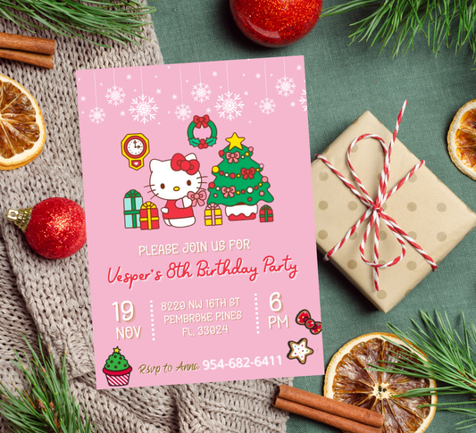 Hello Kitty & Friends Christmas Winter Birthday Invitation | Kawaii Holiday Party | Editable Template