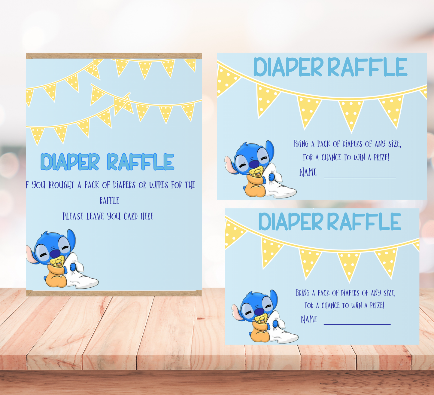Stitch & Angel Baby Shower Games Bundle | Diaper Raffle Sign & Cards | Editable Canva Template