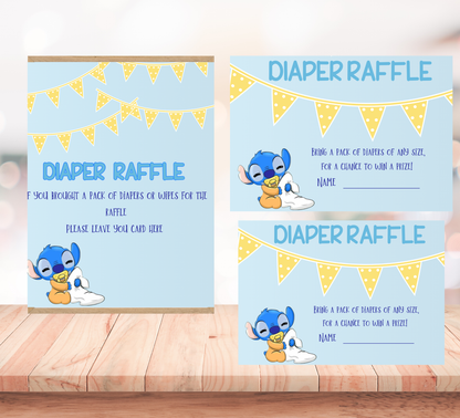 Stitch & Angel Baby Shower Games Bundle | Diaper Raffle Sign & Cards | Editable Canva Template