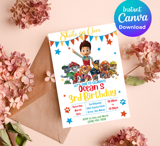PAW Patrol PAAWty Roller Skating Birthday Invitation 🛼🐾 | Skating Party Invite | Editable Canva Template