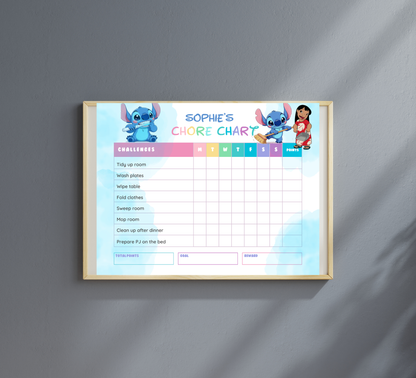 Lilo & Stitch Reward Chart – Editable Canva Template – Daily Chore Chart & Behavior Tracker – Tropical Kids Checklist Printable