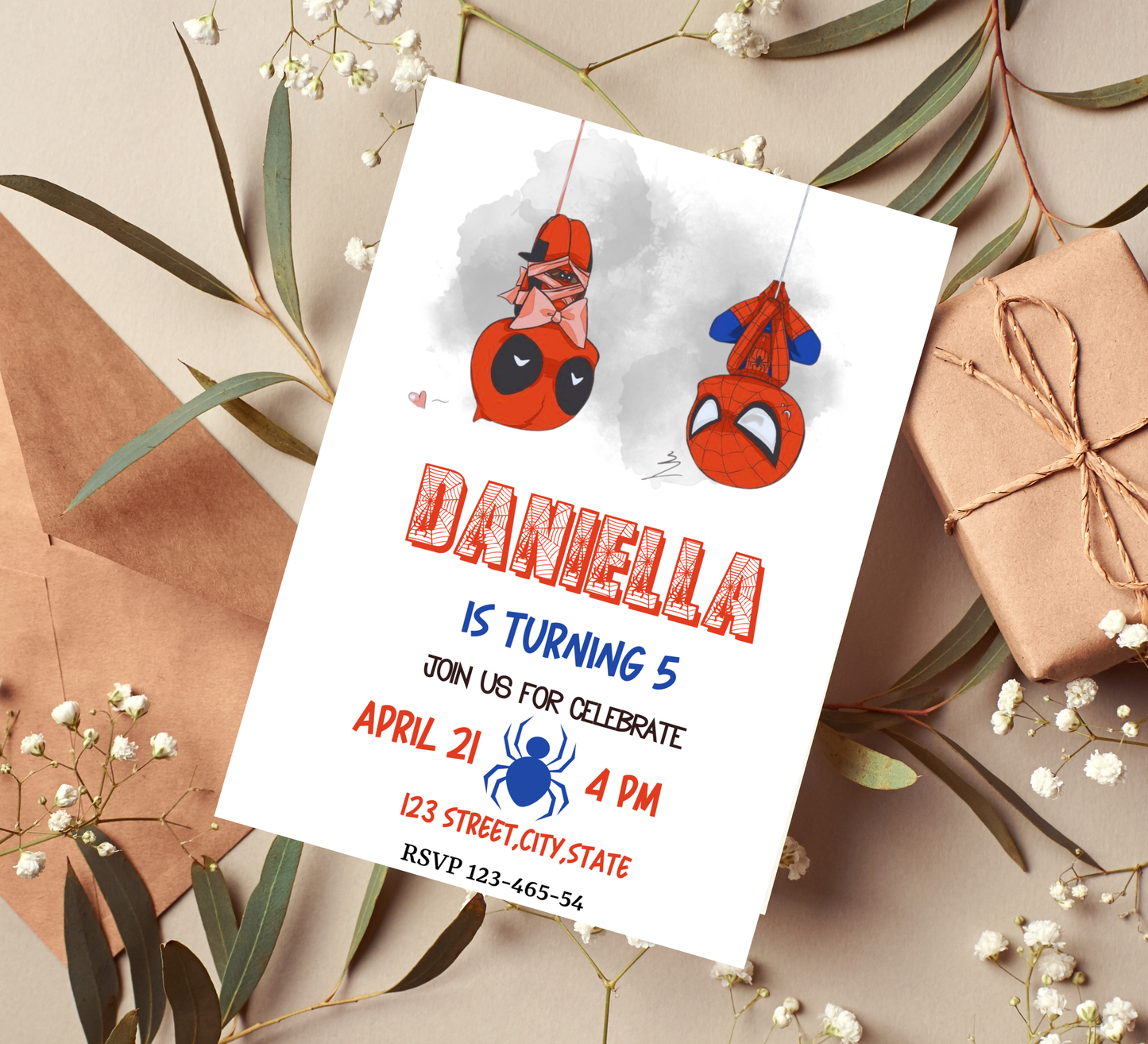 Spiderman & Deadpool Birthday Invitation | Superhero Comic Party | Editable Canva Template