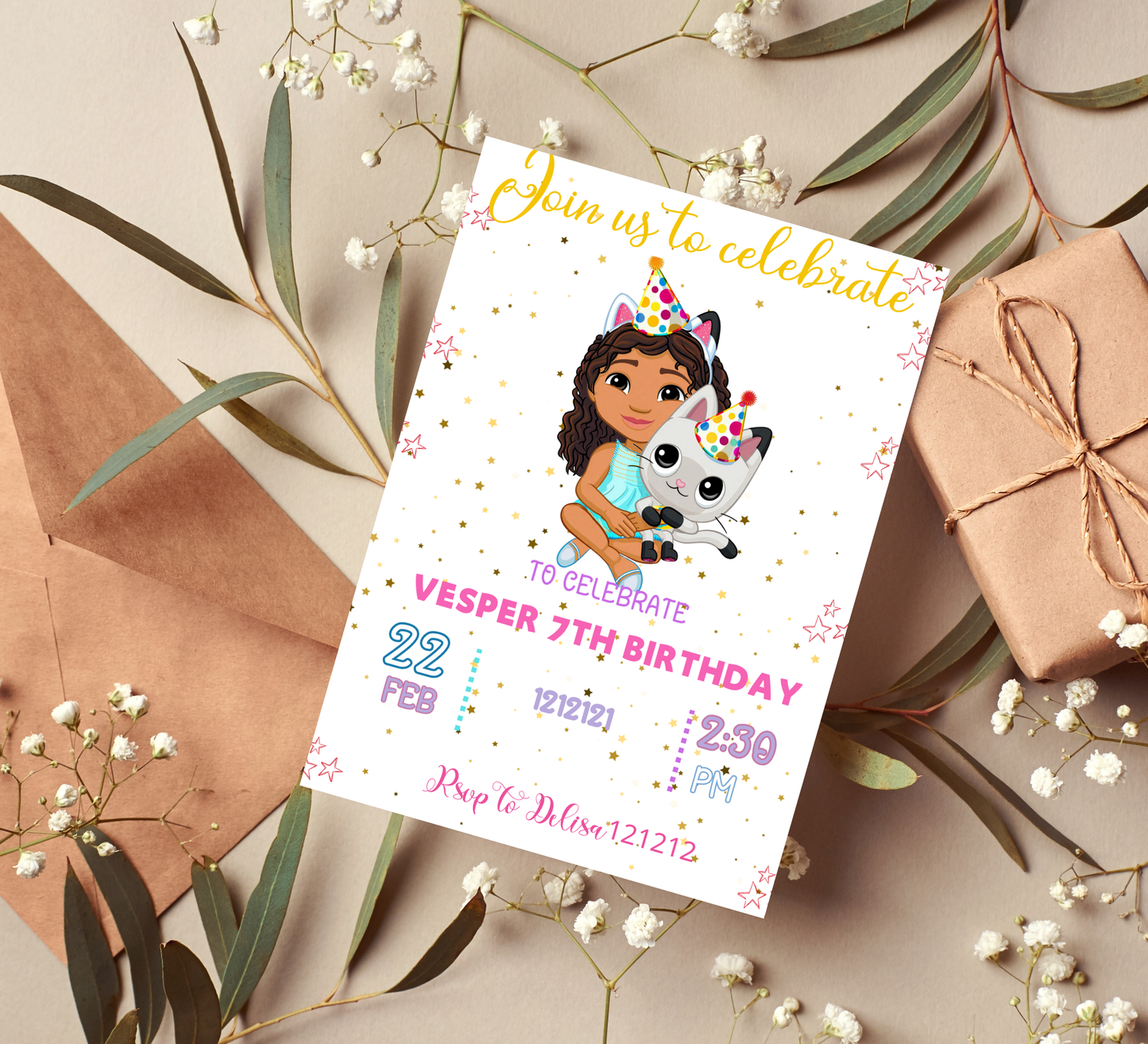 Gabby’s Dollhouse Birthday Invitation | Editable Canva Template | Kids Party Invite | Printable Girls Birthday Invitation