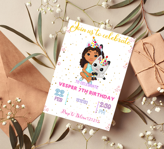 Gabby’s Dollhouse Birthday Invitation | Editable Canva Template | Kids Party Invite | Printable Girls Birthday Invitation