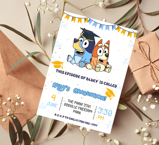 Bluey Graduation Invitation | Kindergarten & School Moving Up Party | Editable Canva Template | Bluey & Bingo School Leavers Invite | Kids Graduation Announcement