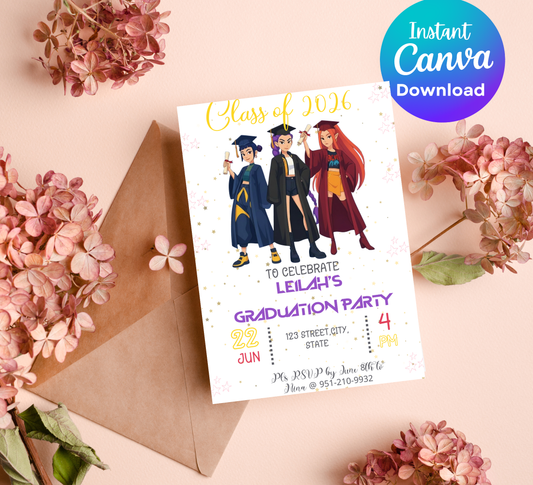 K-Pop Demon Hunters Graduation Invitation | School & Kindergarten Template