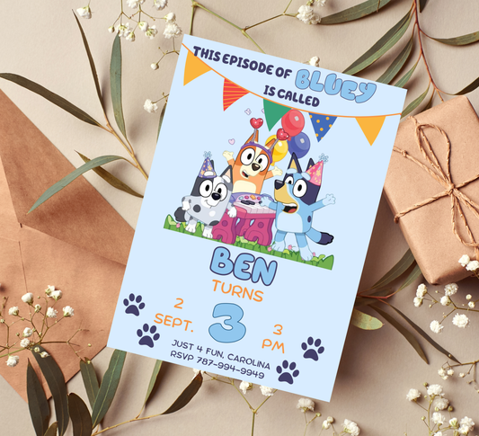 Bluey WackaDoo Birthday Invitation | Fun Kids Party Invite | Editable Canva Template