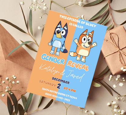 Bluey or Bingo? Gender Reveal Invitation – Editable Bluey & Bingo Party Invite Template – For Real Life!