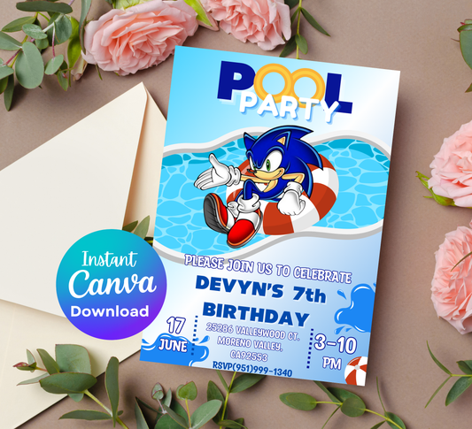 Sonic & Shadow Pool Birthday Invitation | Summer Splash Party | Editable Digital Template