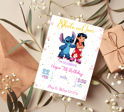 Lilo & Stitch Roller Skating Invitation | Retro Roller Disco Party | Editable Canva Template | Stitch on Wheels Birthday Invite