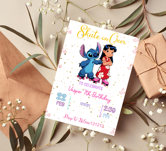 Lilo & Stitch Roller Skating Invitation | Retro Roller Disco Party | Editable Canva Template | Stitch on Wheels Birthday Invite