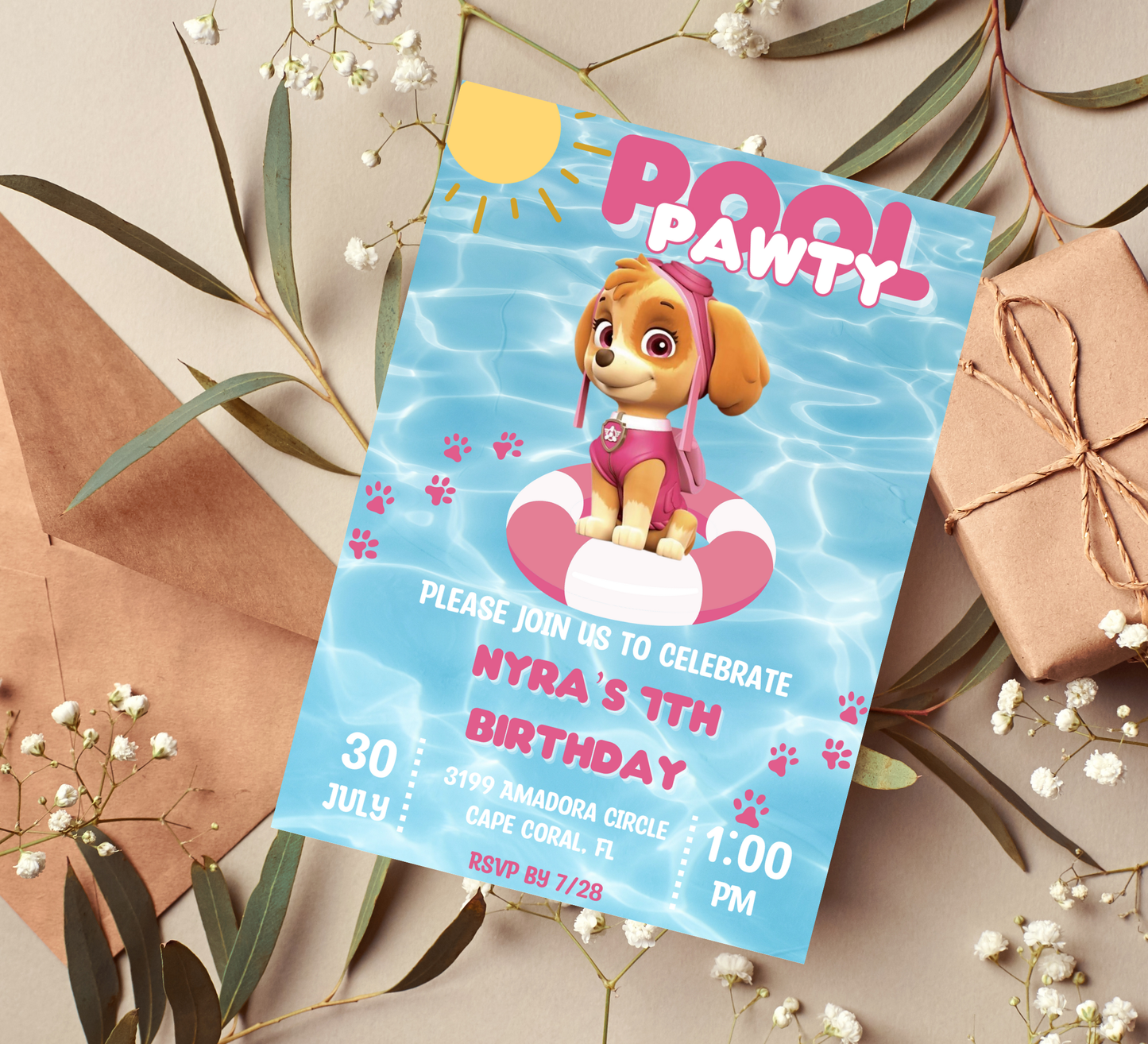 Paw Patrol Pool Birthday Invitation | Editable Swim Party Template