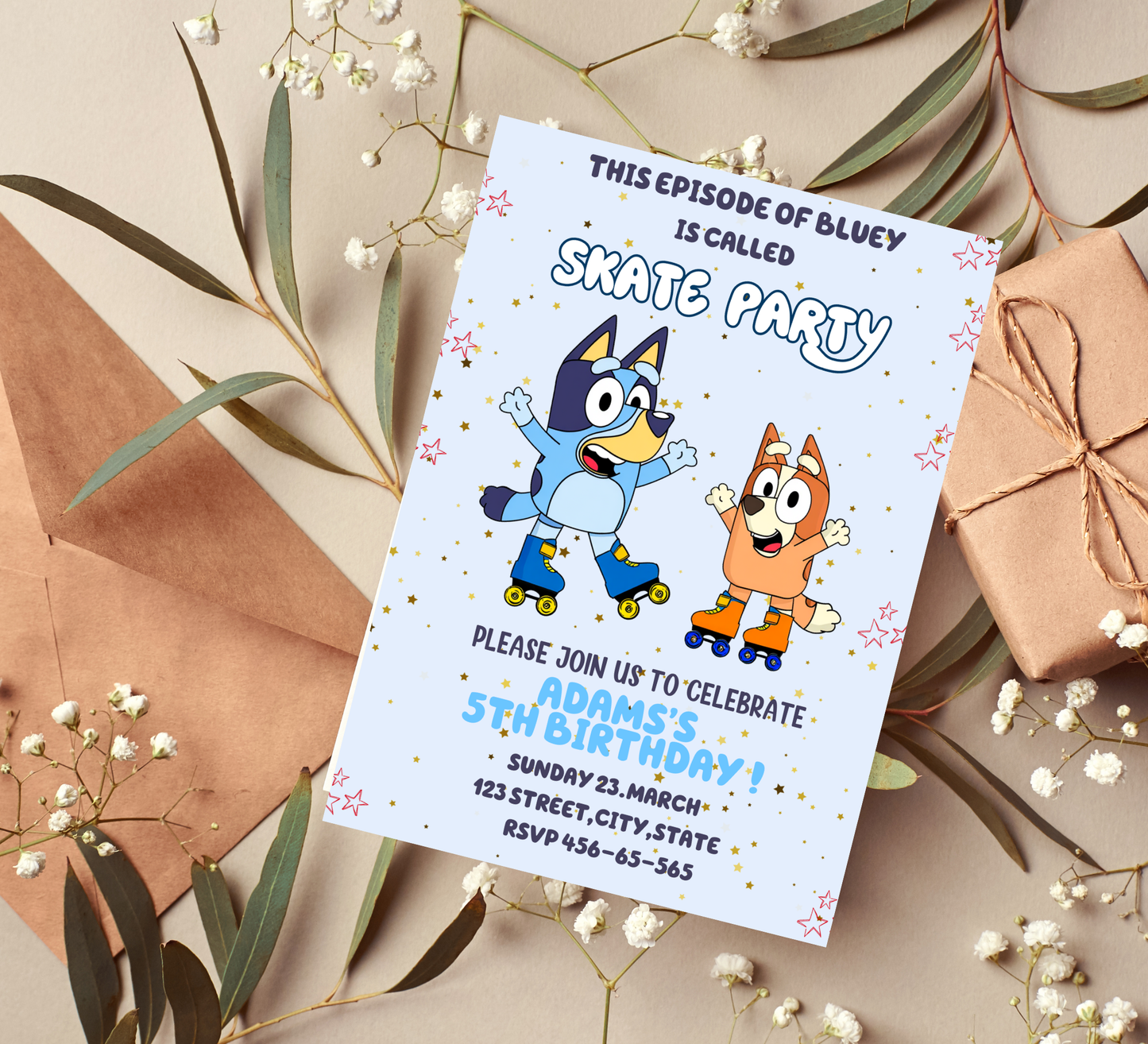 Bluey Roller Skating Birthday Invitation | Skating Rink Party Invite | Editable Canva Template | Fun Bluey Birthday Invitation