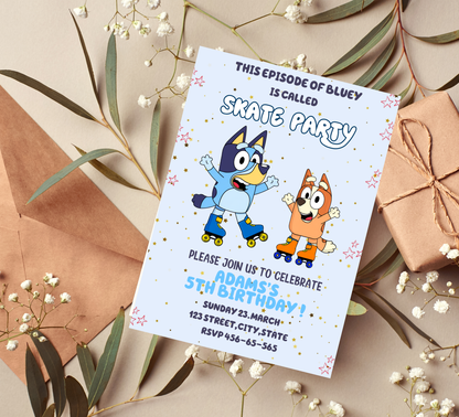 Bluey Roller Skating Birthday Invitation | Skating Rink Party Invite | Editable Canva Template | Fun Bluey Birthday Invitation