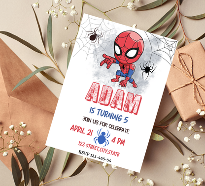 Spider-Man Birthday Invitation | Kids Superhero Party | Editable Canva Template