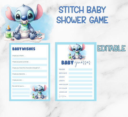 Stitch Baby Shower Games Bundle | Printable Hawaii Party Games | Editable Canva Template | Ohana Means Family Baby Shower Activities | Tropical Puppy & Angel Game Set