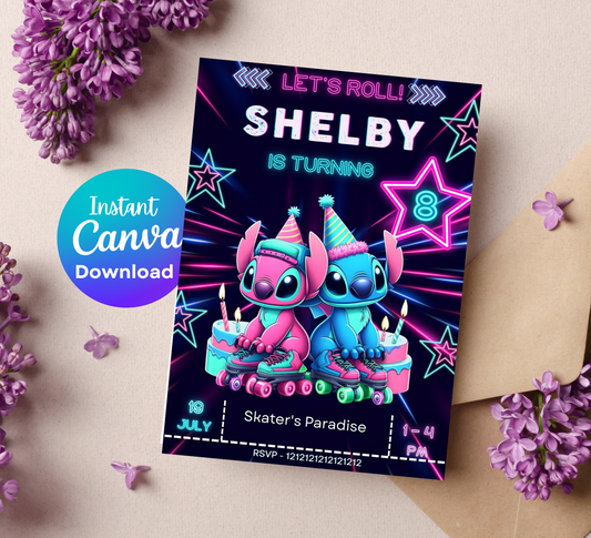Stitch & Lilo Tropical Waterslide Birthday Invitation | Hawaiian Pool Party Invite | Editable Canva Template | Aloha Summer Birthday Printable