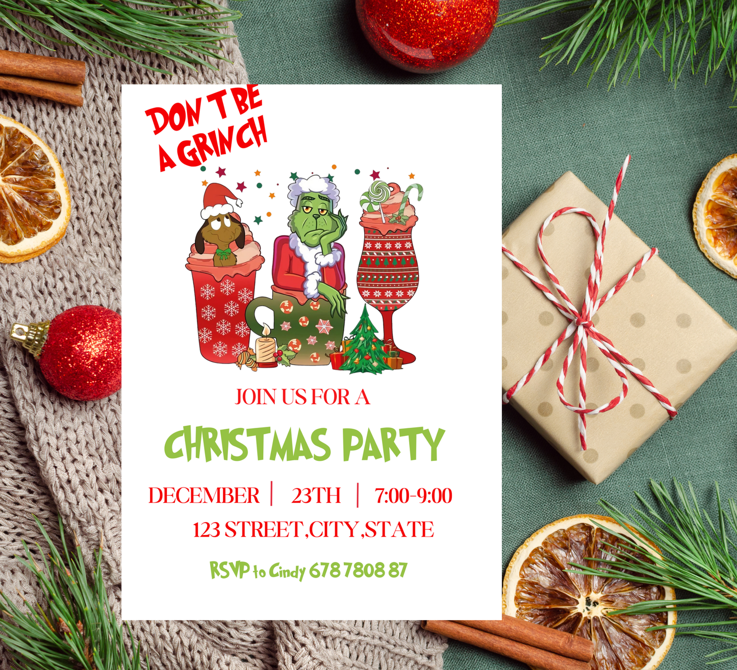 Grinchmas Winter Party Invitation 💚🎄 | Christmas Holiday Party | Editable Template