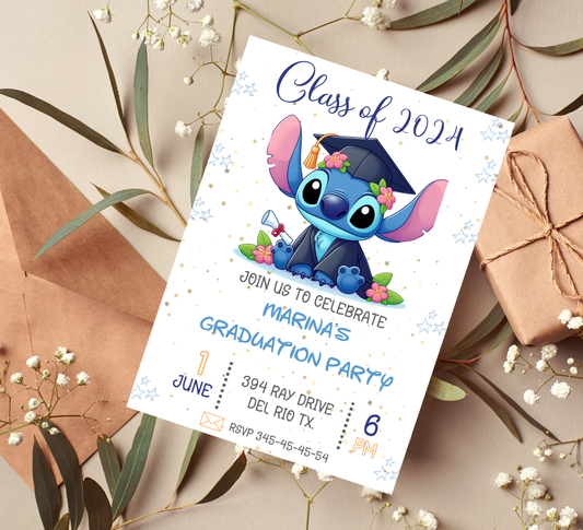 Stitch & Lilo Graduation Invitation | Kindergarten & School Celebration | Editable Canva Template