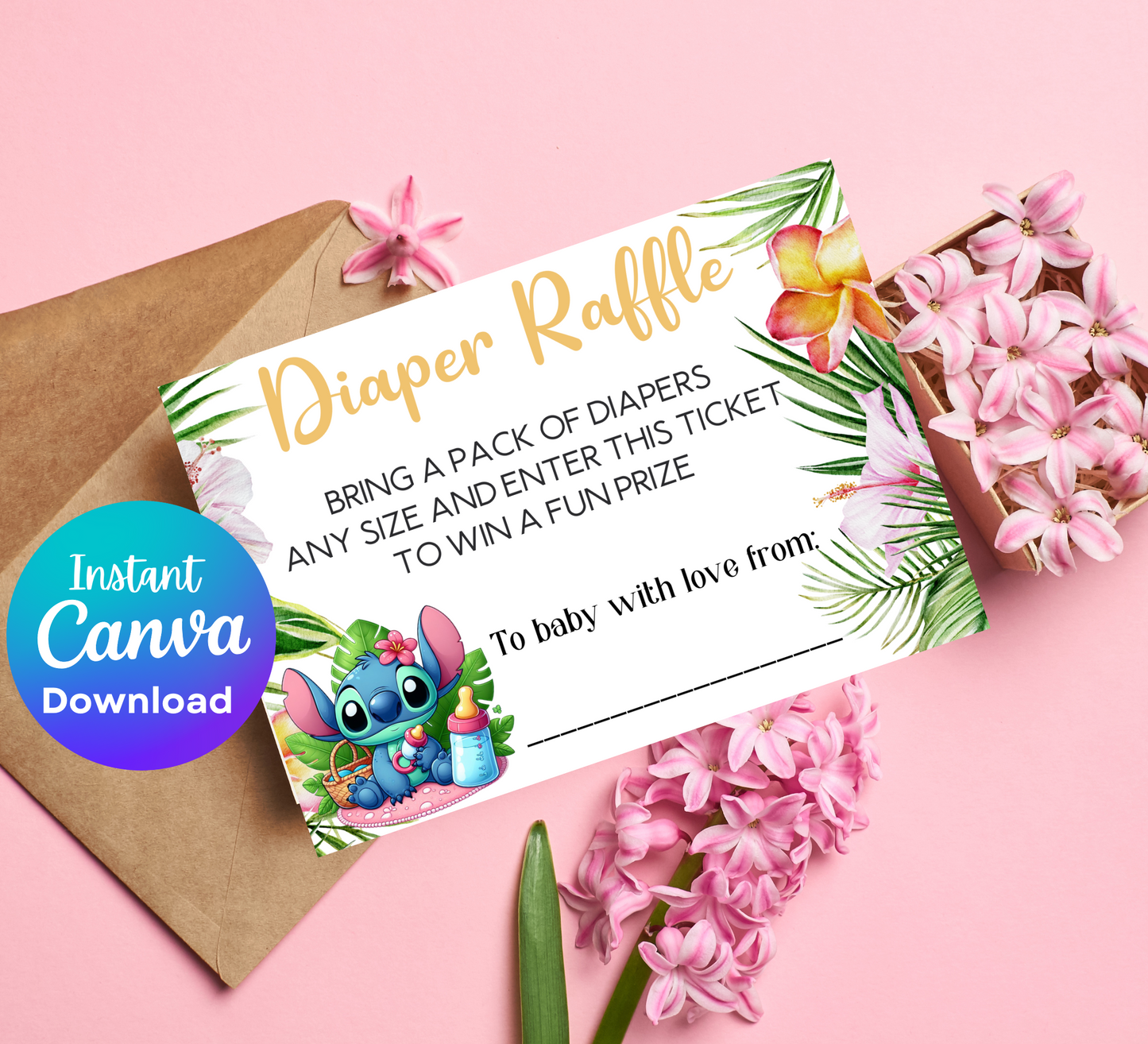 Stitch & Angel Baby Shower Games Bundle | Diaper Raffle Card & Book Request | Editable Canva Template | Stitch Gender Reveal Decor | Printable Lilo & Stitch Baby Shower Insert