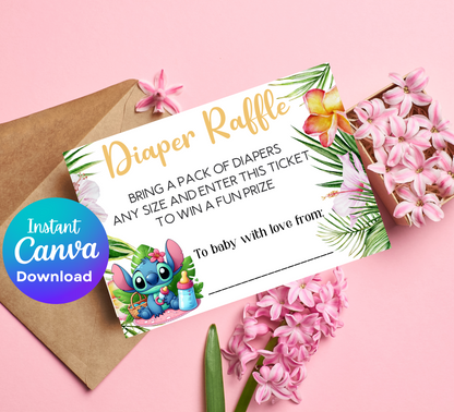 Stitch & Angel Baby Shower Games Bundle | Diaper Raffle Card & Book Request | Editable Canva Template | Stitch Gender Reveal Decor | Printable Lilo & Stitch Baby Shower Insert