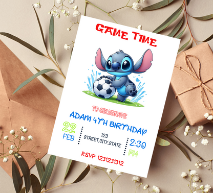 Stitch Football Birthday Invitation for Kids | Editable Canva Template | Kawaii Sports Party Invite | Printable Boys Birthday Invitation