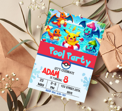 Pokémon Pool Party Birthday Invitation | Summer Splash Invite | Editable Digital Download