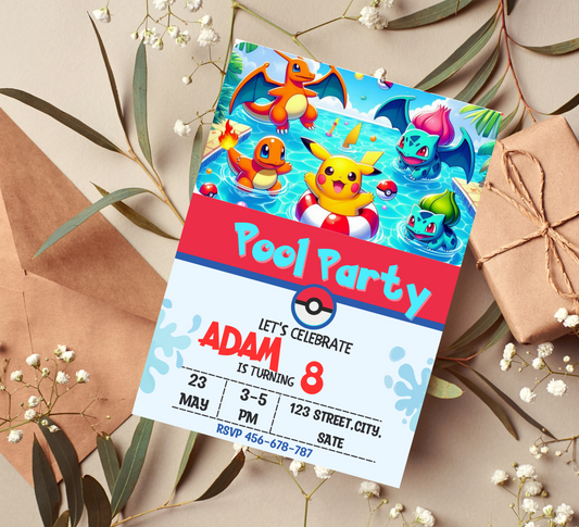 Pokémon Pool Party Birthday Invitation | Summer Splash Invite | Editable Digital Download