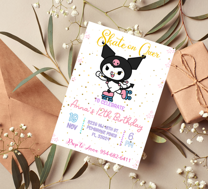 Kawaii Kuromi & Hello Kitty Roller Skating Birthday Invitation | Cute Skating Party | Editable Template