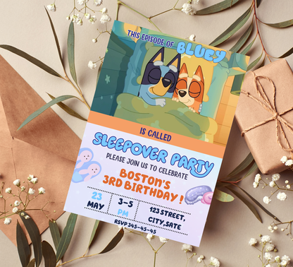Bluey Sleepover Slumber Birthday Invitation | Editable Canva Template | Bluey Pajama Party Invite | Printable Kids Birthday Invitation