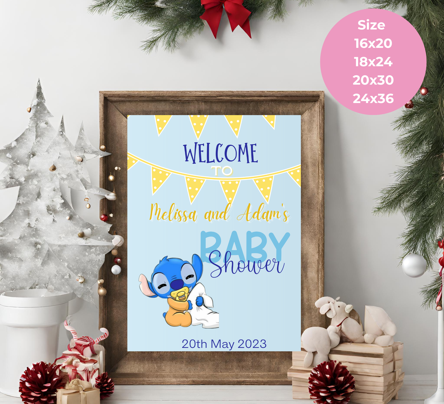Stitch Blue Baby Shower Welcome Sign | Cute Baby Boy Welcome | Editable Template