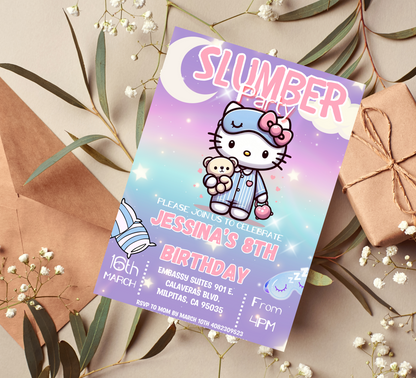 Hello Kitty Sleepover Party Invitation | Editable Girls Slumber Party Invite | Kawaii Nighttime Birthday Invitation | Printable Template